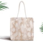 Gold ve Pembe Renkli Mermer Desenli Modern Fermuarlı Kumaş Çanta Realhomes