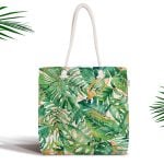 Vizon Renk Amazon Yaprakları Temalı Modern Fermuarlı Kumaş Çanta Realhomes