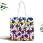 Altın Renkli Palmiye Yaprakları Dijital Baskılı Fermuarlı Kumaş Çanta Realhomes