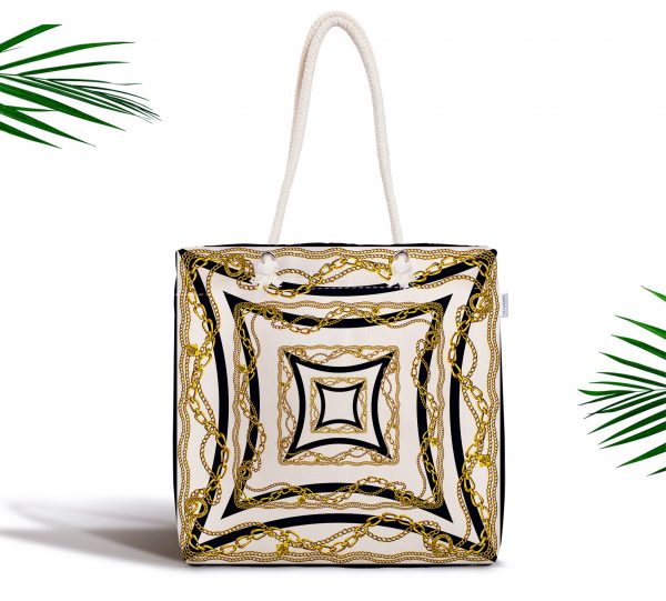 - kumas-canta-3172 - Realhomes  Geometrik Zeminli Özel Tasarım Fermuarlı Kumaş Çanta Realhomes