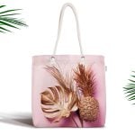 Pembe Altın Varaklı Ogea Desenli Fermuarlı Modern Kumaş Çanta Realhomes