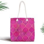 Mavi Pembe Ananas Desenli Modern Fermuarlı Kumaş Çanta Realhomes