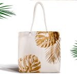 3D Altın Renkli Yapraklar Desenli Fermuarlı Modern Kumaş Çanta Realhomes