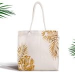 3D Altın Renkli Yapraklar Özel Tasarım Modern Fermuarlı Kumaş Çanta Realhomes