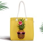 Sarı Zeminde Pembe Ananas Modern Tasarımlı Fermuarlı Kumaş Çanta Realhomes