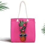 Mor Zeminde Ananas Desenli Modern Fermuarlı Kumaş Çanta Realhomes