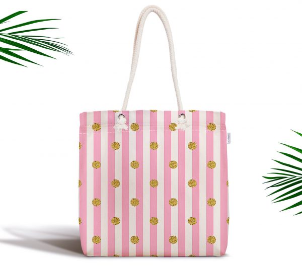 - kumas-canta-3232 - Realhomes  Pembe Çizgili Altın Puanlı Özel Tasarımlı Fermuarlı Kumaş Çanta Realhomes