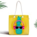 Siyah Zeminde Palmiye Yaprakları Özel Tasarım Fermuarlı Kumaş Çanta Realhomes