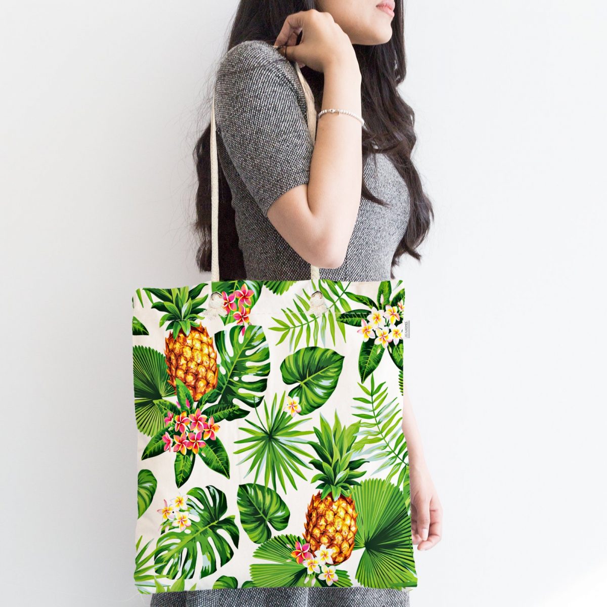 Summer Tropikal Desenli Özel Tasarımlı Fermuarlı Kumaş Çanta Realhomes