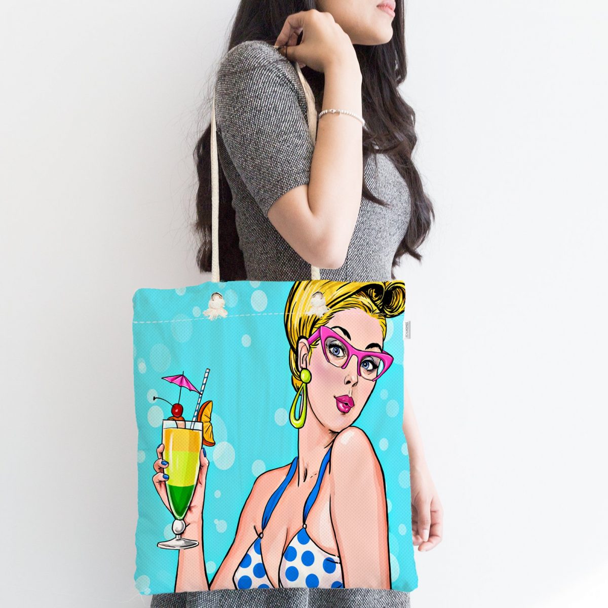 Pop Art Girl Özel Tasarım Fermuarlı Modern Kumaş Çanta Realhomes