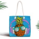 Mavi Zeminde Ananas Desenli Dijital Baskılı Fermuarlı Kumaş Çanta Realhomes