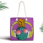 Mavi Zeminde Ananas Desenli Dijital Baskılı Fermuarlı Kumaş Çanta Realhomes