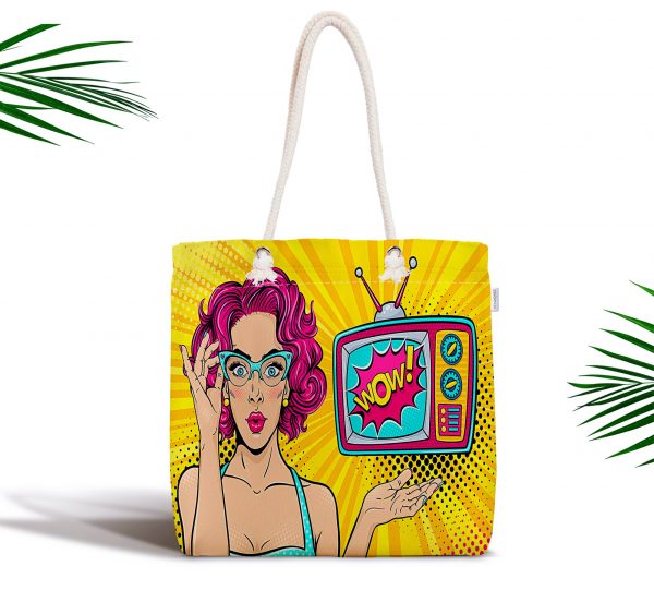 Pop Art Wow Desenli Özel Tasarım Fermuarlı Modern Kumaş Çanta Realhomes