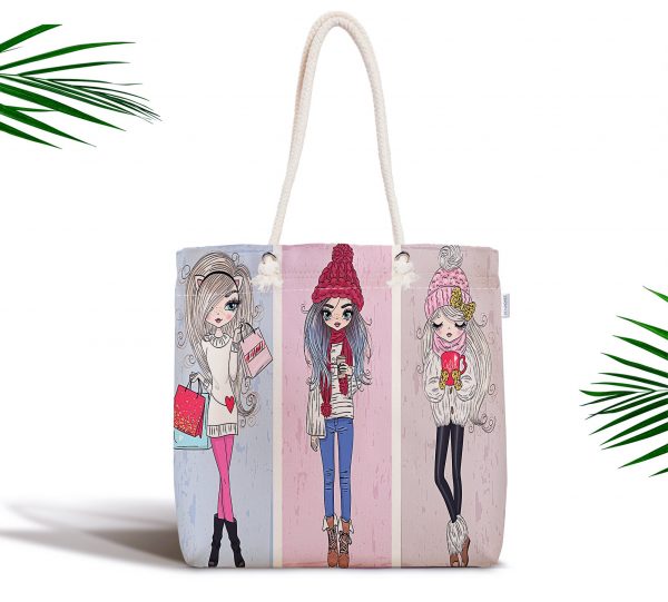 - kumas-canta-3277 - Realhomes  Fashion Girls Özel Tasarım Dijital Baskılı Fermuarlı Plaj Çantası Realhomes