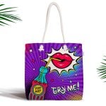 Pembe Zeminli Popart Desenli Fermuarlı Modern Kumaş Çanta Realhomes