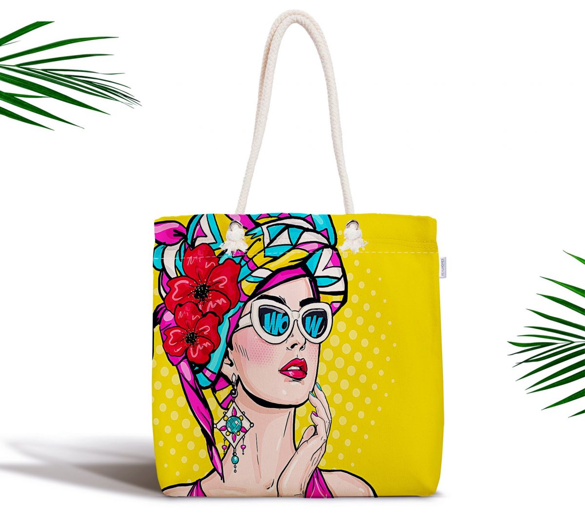 Sarı Zeminli Summer Popart Tasarımlı Fermuarlı Modern Kumaş Çanta Realhomes