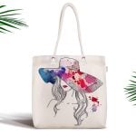 Çizgili Grl Power Desenli Dijital Baskılı Fermuarlı Modern Kumaş Çanta Realhomes