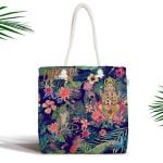 Lacivert Zeminli Leopar Özel Tasarım Fermuarlı Modern Kumaş Çanta Realhomes