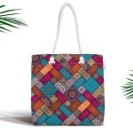 Lacivert Zeminli Leopar Özel Tasarım Fermuarlı Modern Kumaş Çanta Realhomes