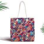 Siyah Zeminde Lilyum ve Flamingo Özel Tasarım Fermuarlı Kumaş Çanta Realhomes