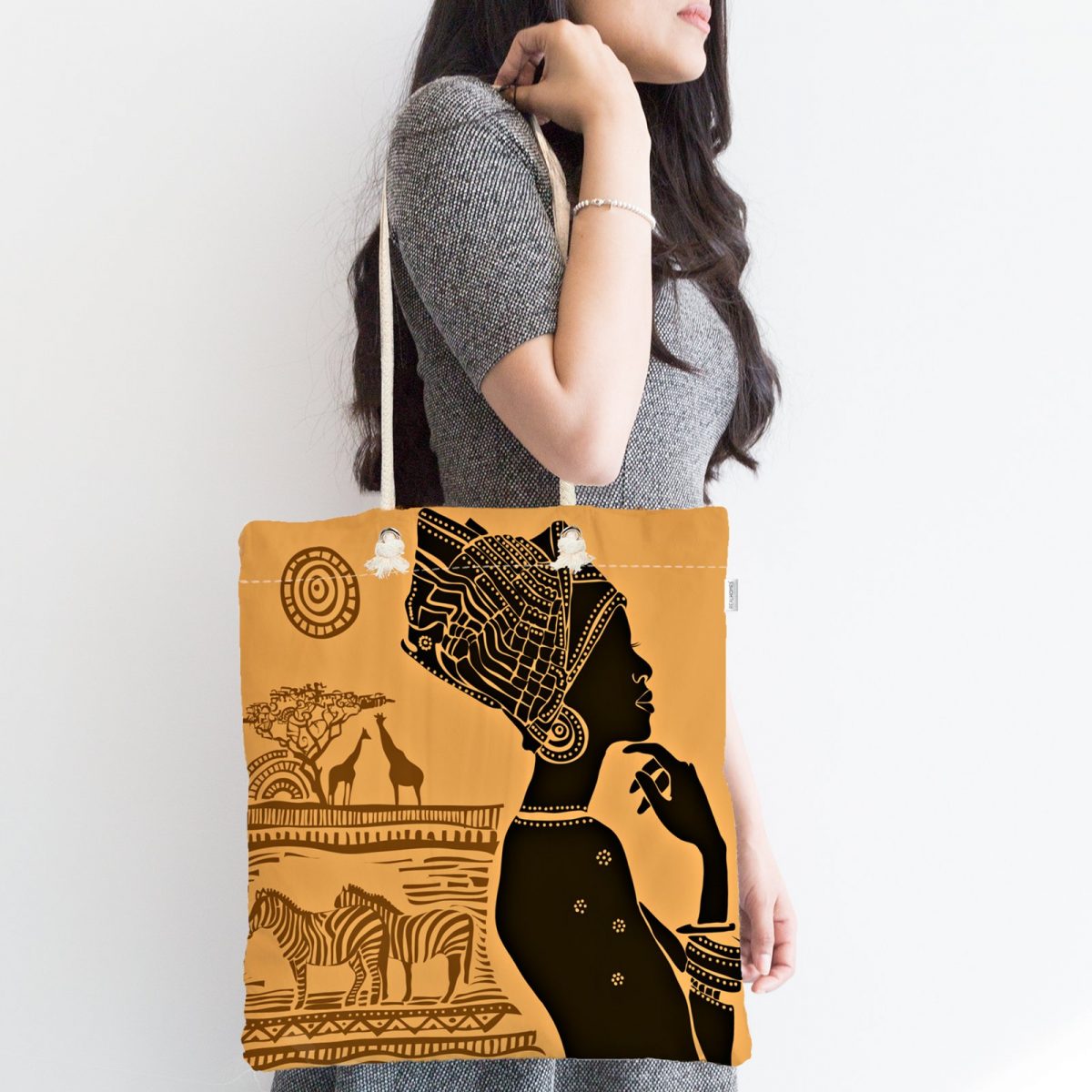 African Etnik Tasarım Dijital Baskılı Fermuarlı Modern Kumaş Çanta Realhomes