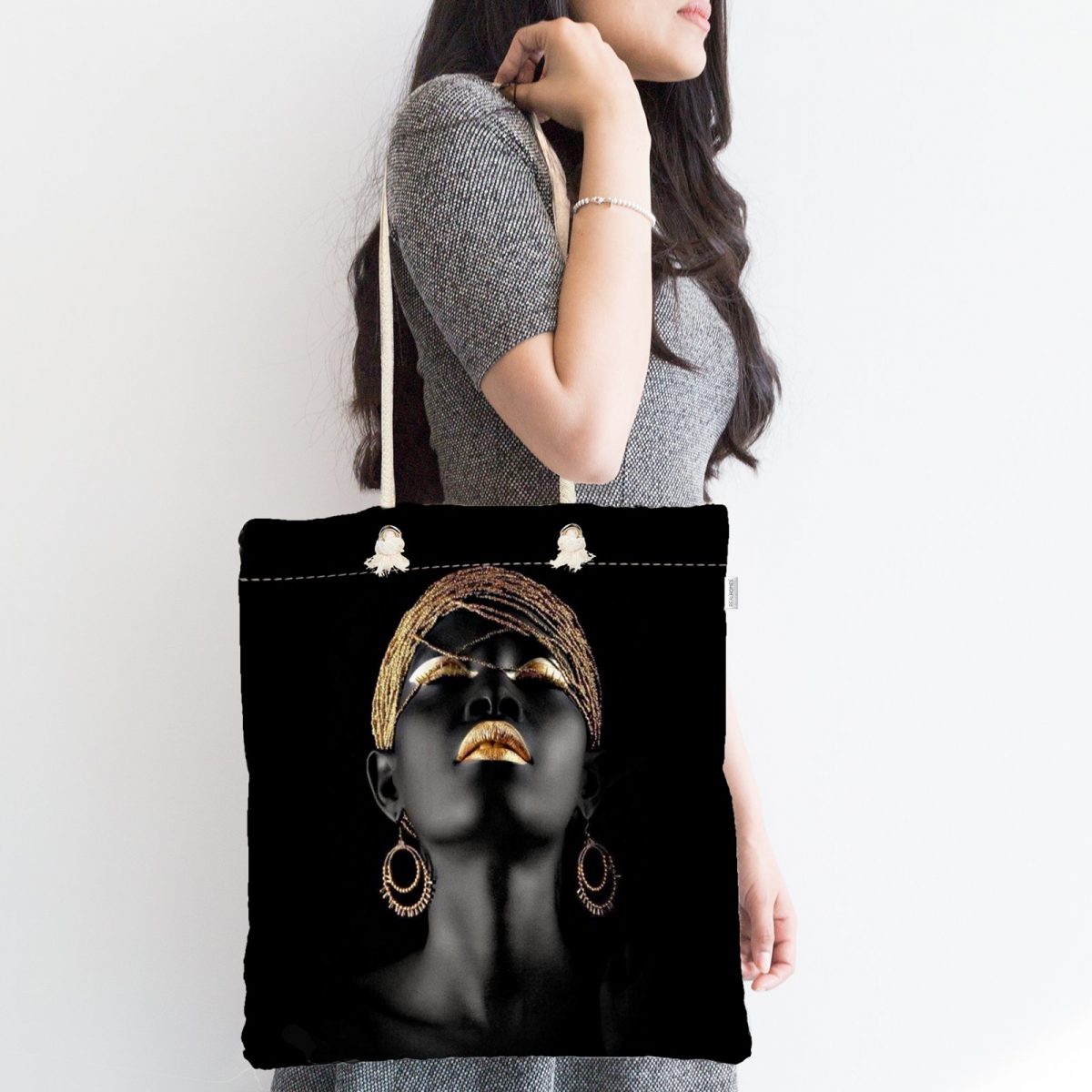Siyahi Kadın Özel Tasarımlı Modern Fermuarlı Modern Kumaş Çanta Realhomes