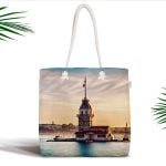 Home Sweet Home Dijital Baskılı Fermuarlı Modern Kumaş Çanta Realhomes