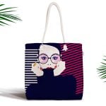 Mavi Zeminli Geometrik Çiçekler Modern Tasarımlı Fermuarlı Kumaş Çanta Realhomes