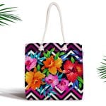 Mavi Zeminli Geometrik Çiçekler Modern Tasarımlı Fermuarlı Kumaş Çanta Realhomes