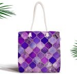 Siyah Zeminde Pempe Mavi Zambak Desenli Modern Fermuarlı Kumaş Çanta Realhomes