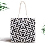 Siyah Zeminli Geometrik Geyik Çizimli Modern Fermuarlı Kumaş Çanta Realhomes