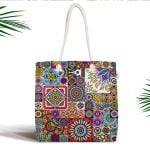 Siyah Zeminde Tropikal Desenli Özel Tasarım Dijital Baskılı Fermuarlı Kumaş Çanta Realhomes