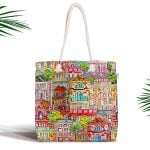 Mavi Zeminli Deniz Yıldızları Özel Tasarım Fermuarlı Kumaş Çanta Realhomes