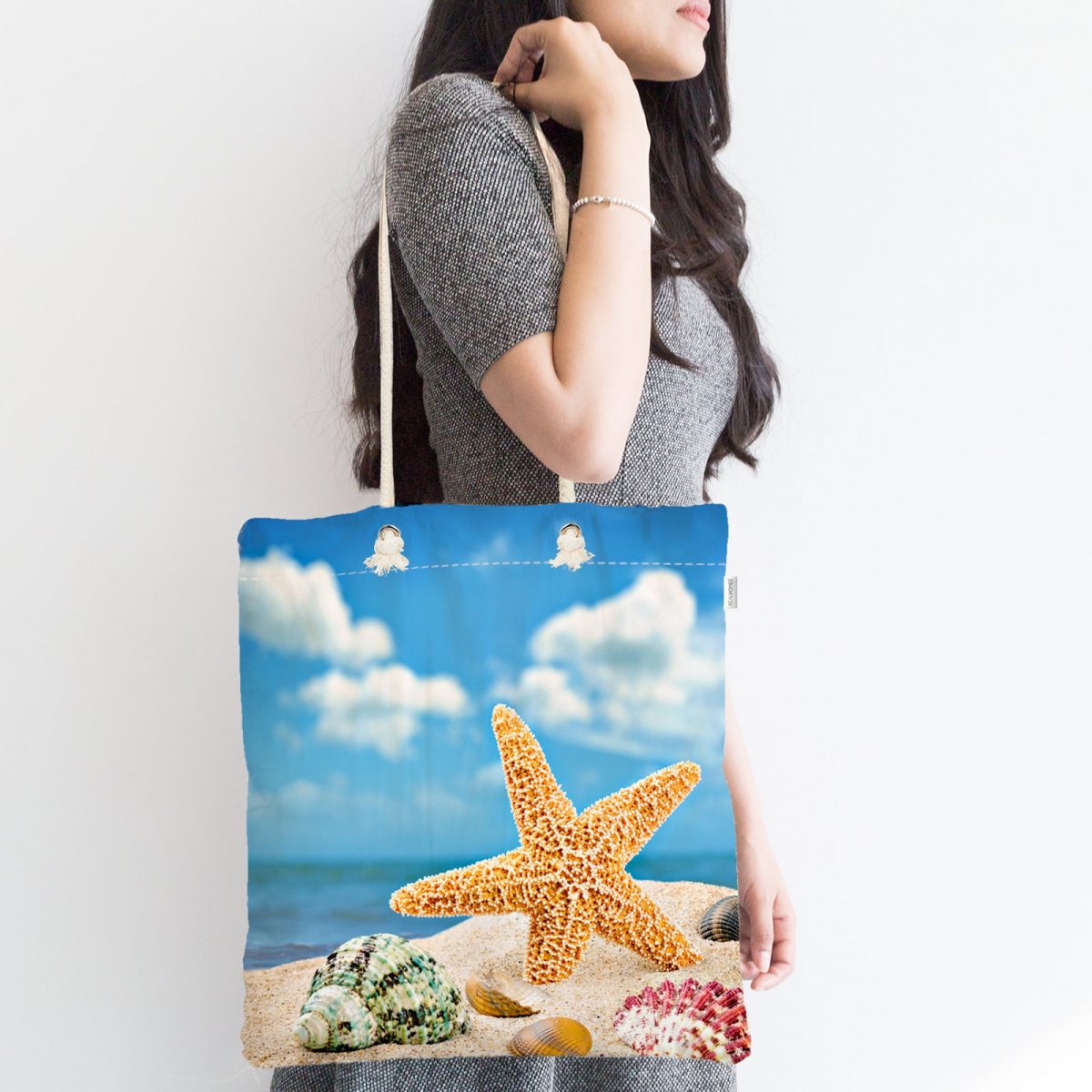 Deniz Yıldızı Özel Tasarımlı Fermuarlı Bez Kumaş Çantası Realhomes