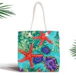 Siyah Zeminde Deniz Canlıları Çizimli Fermuarlı Plaj Çantası Realhomes