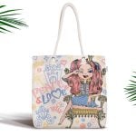 Siyah Zeminde Suluboya Tropik Bitkiler Tasarımlı Fermuarlı Kumaş Çanta Realhomes