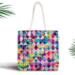 Geometrik Zeminli Mavi Kelebek Baskılı Fermuarlı Kumaş Çanta Realhomes