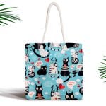 Siyah Zeminde Love Özel Tasarımlı Dijital Baskılı Fermuarlı Kumaş Çanta Realhomes