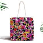 Siyah Zeminde Renkli Tüyler Özel Tasarımlı Fermuarlı Kumaş Çanta Realhomes