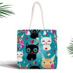 Siyah Zeminde Renkli Tüyler Özel Tasarımlı Fermuarlı Kumaş Çanta Realhomes