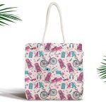 Renkli Ananas Motifli Dijital Baskılı Fermuarlı Kumaş Çanta Realhomes