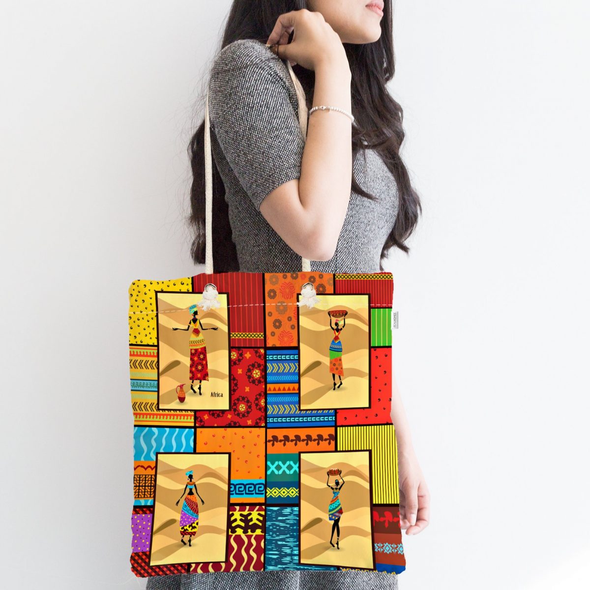 Mozaik African Desenli Dijital Baskılı Fermuarlı Kumaş Çanta Realhomes