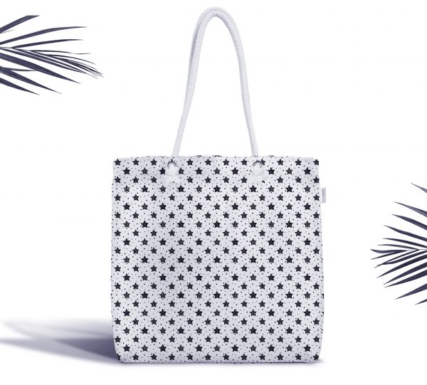 - Seamless black and white pattern with cute stars for kids. Baby - Realhomes  Modern Yıldız Motifli Dijital Baskılı Fermuarlı Modern Kumaş Çanta Realhomes