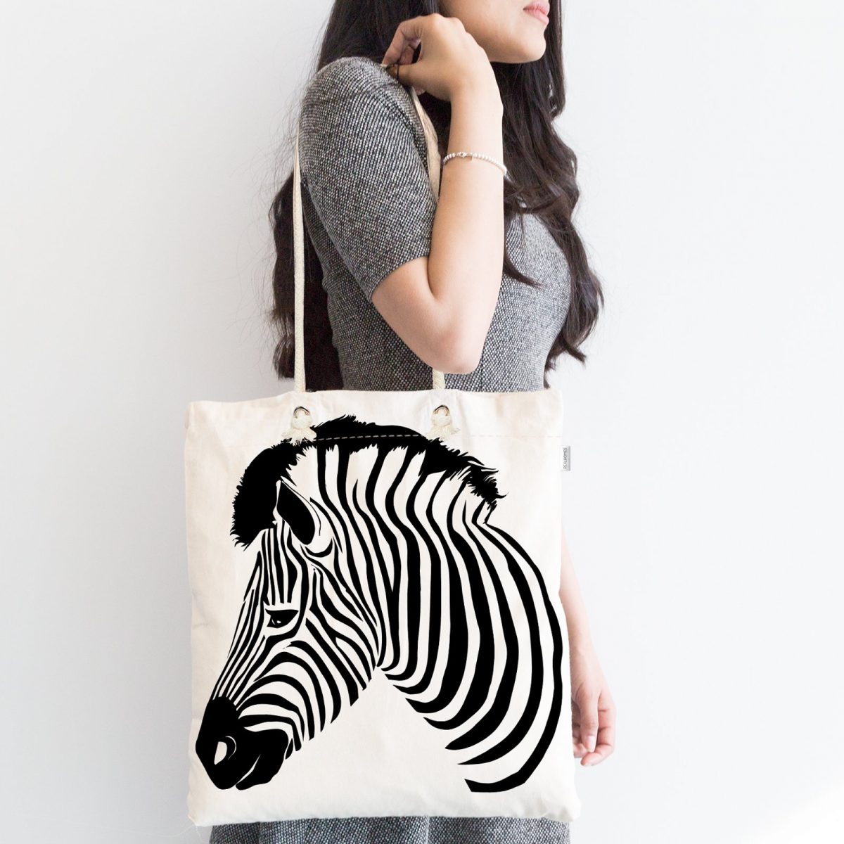Siyah Beyaz Zebra Dijital Baskılı Modern Fermuarlı Kumaş Çanta Realhomes