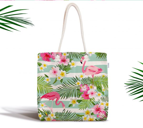 - Flamingo Background. Tropical Flowers Background. Vintage Seamle - Realhomes  Flamingo Desen Dijital Baskılı Modern Fermuarlı Kumaş Çanta Realhomes
