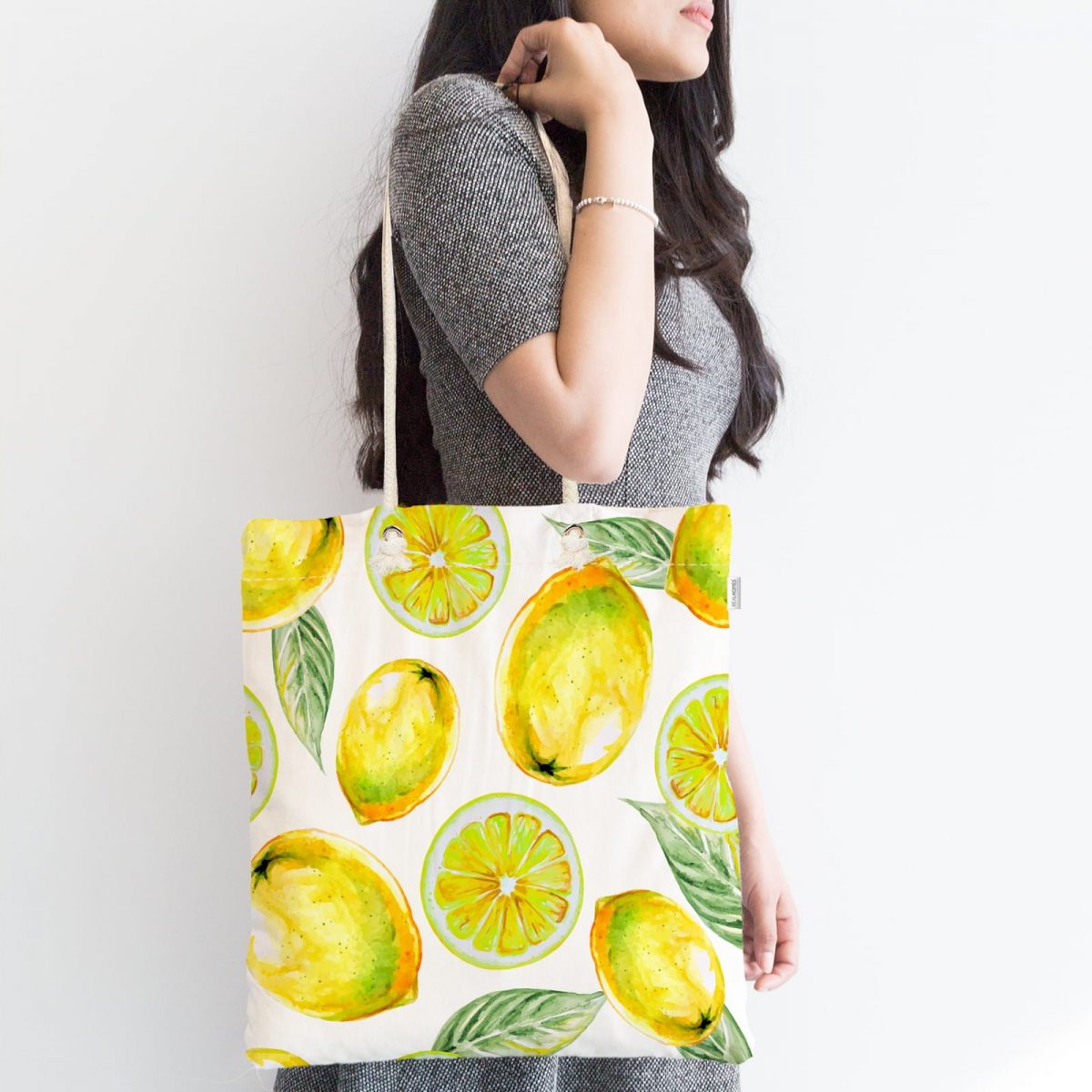 Limon Desenli Dijital Baskılı Fermuarlı Modern Kumaş Çanta Realhomes