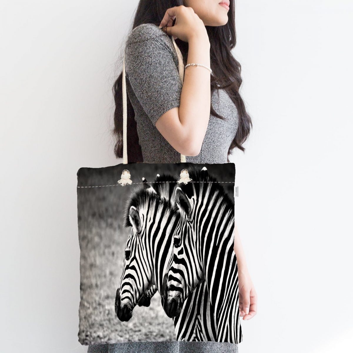 Modern Zebra Desen Dijital Baskılı Fermuarlı Kumaş Çanta Realhomes