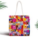 Renkli Sevimli Filler Dijital Baskılı Fermuarlı Kumaş Çanta Realhomes