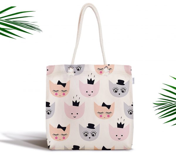 Sevimli Kedicikler Dijital Baskılı Fermuarlı Kumaş Çanta Realhomes