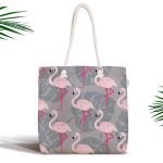 Gri Zeminli Kedicikler Dijital Baskılı Fermuarlı Kumaş Çanta Realhomes